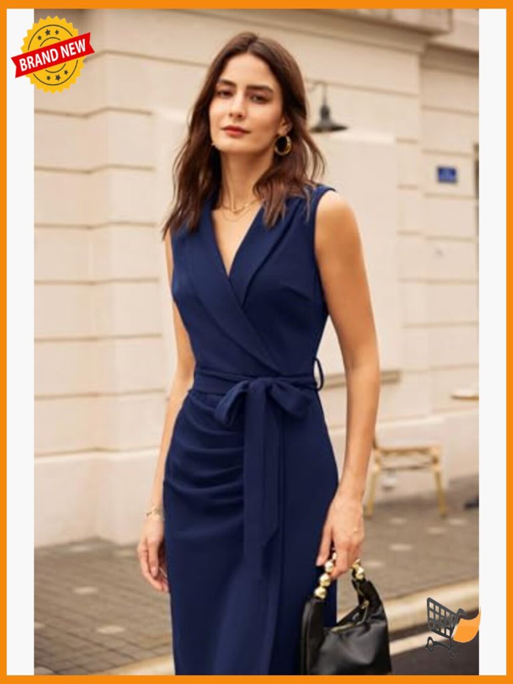 Sleeveless Ruched Bodycon Midi Dress with Belt Office Work - Picture 3 of 7